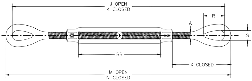 Crosby Galvanized Jaw and Jaw Turnbuckle, 2-1/2